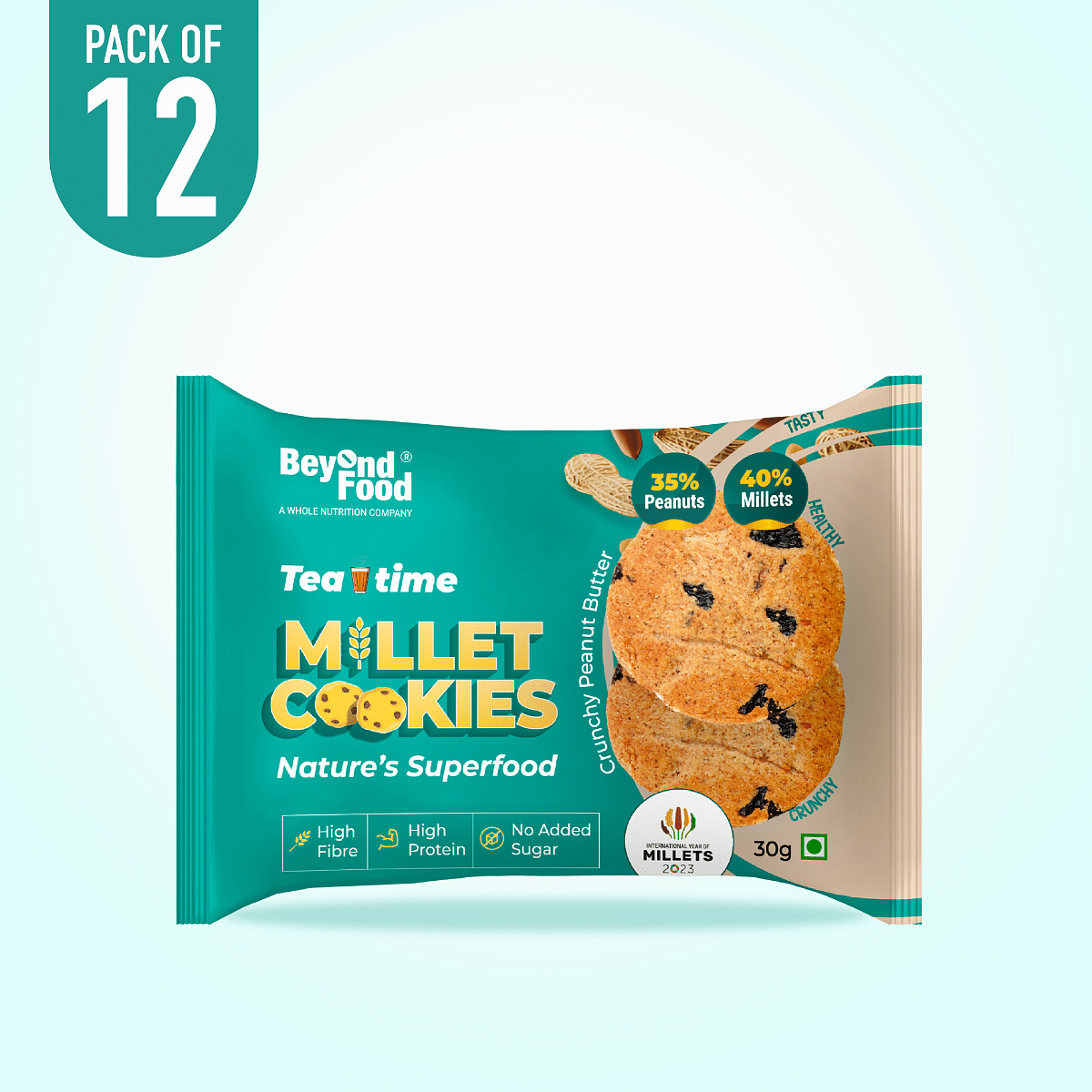 

Beyond Food Millet Cookies - Crunchy Peanut Butter | Pack Of 12 | 12x30G