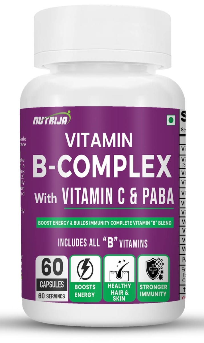 NutriJa Lifesciences Vitamin B Complex B1, B2, B3, B4, B5, B6, B7, B8, B9, B12 with Vitamin C & PABA