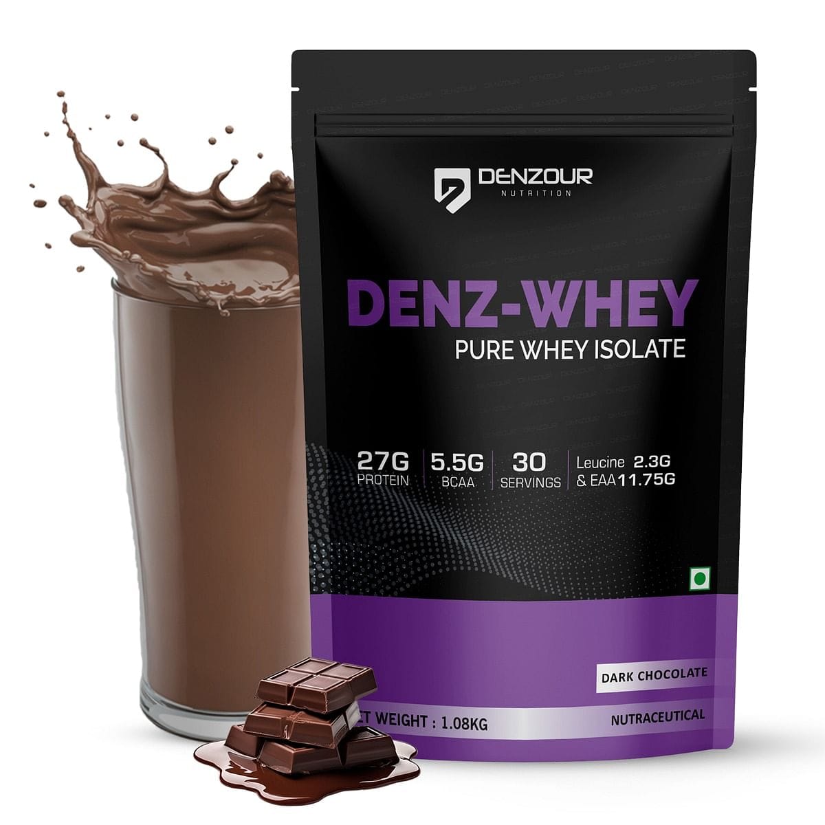 Denzour Nutrition Denz-Whey Pure Isolate 27g Protein with 5.5g BCAA with Zero Added Sugar 1Kg-image-19