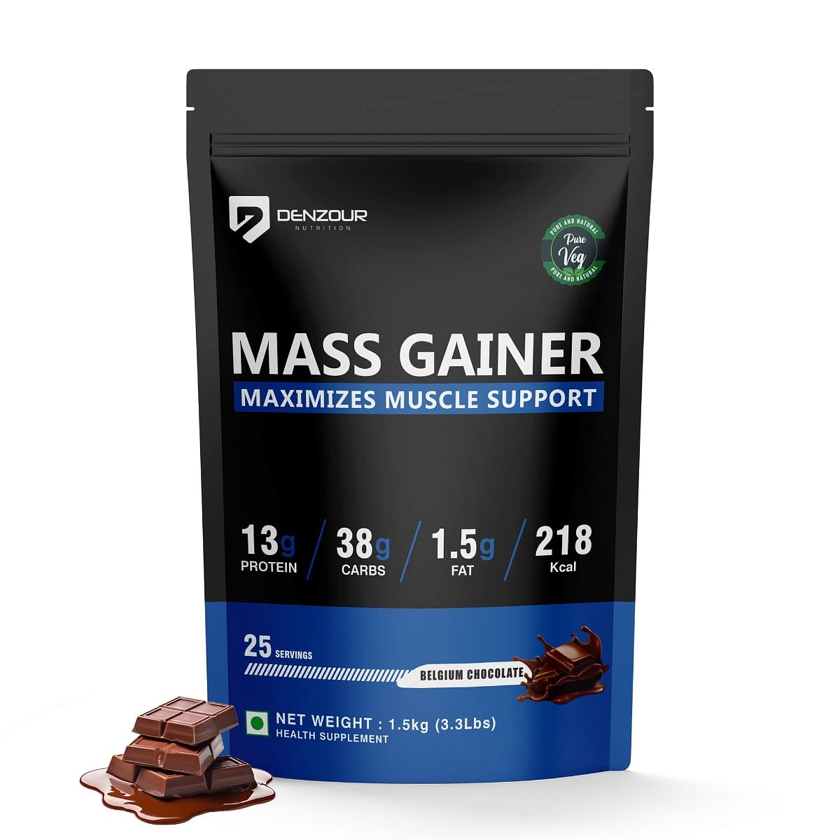 

DENZOUR NUTRITION High Protein High Calorie Weight Gainers/Mass Gainers (1.5 kg, Belgium Chocolate)
