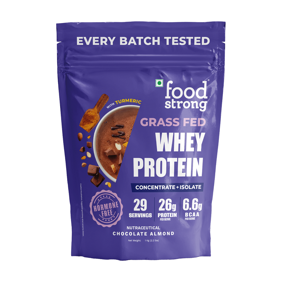

Foodstrong Whey Protein Powder (Concentrate + Isolate), Daily Protein Chocolate Almond Flavour, With Turmeric & Digestive Enzymes, No Added Sugar, 1Kg