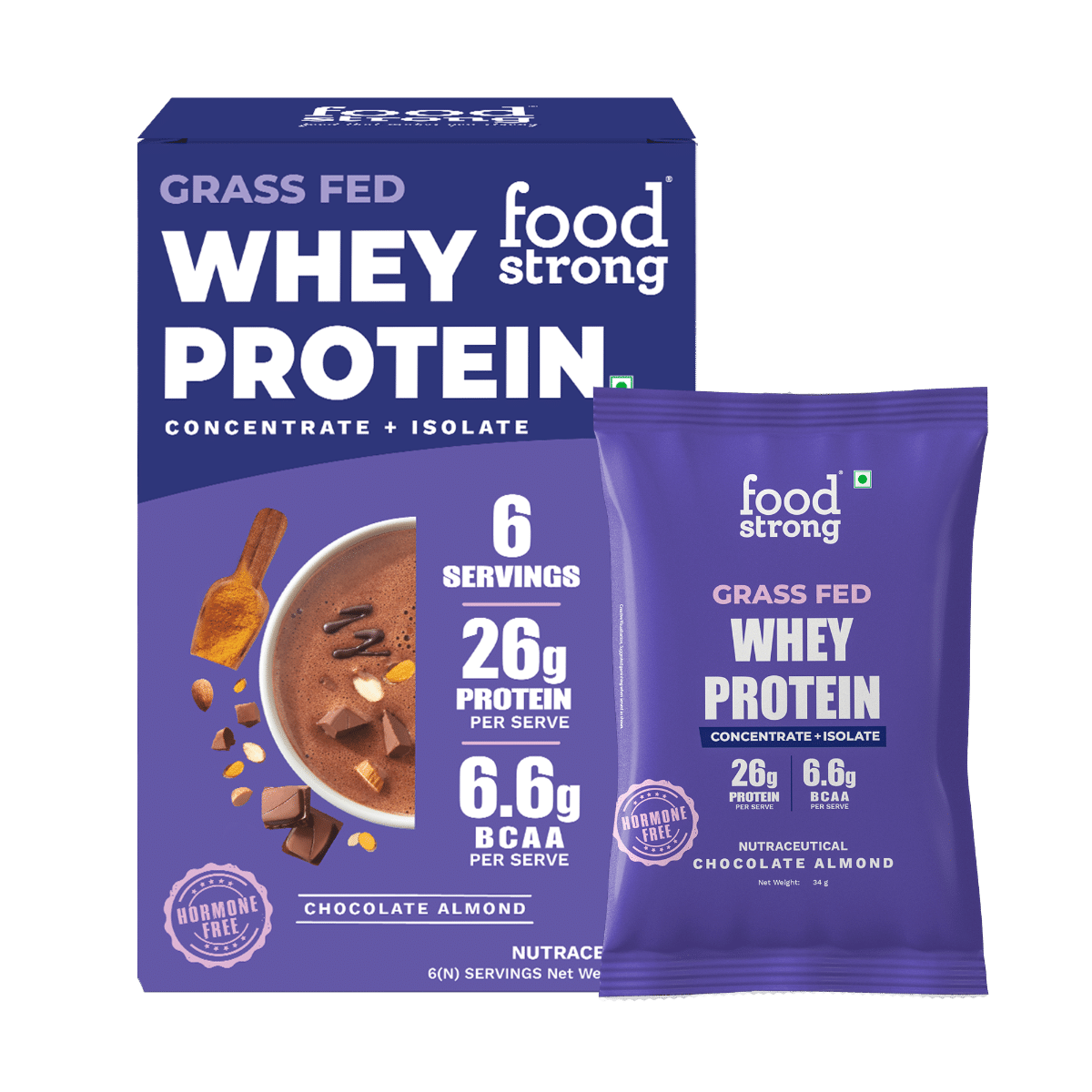 Foodstrong Whey Protein Powder (Concentrate + Isolate), Daily Protein With Turmeric & Digestive Enzymes- Chocolate almond