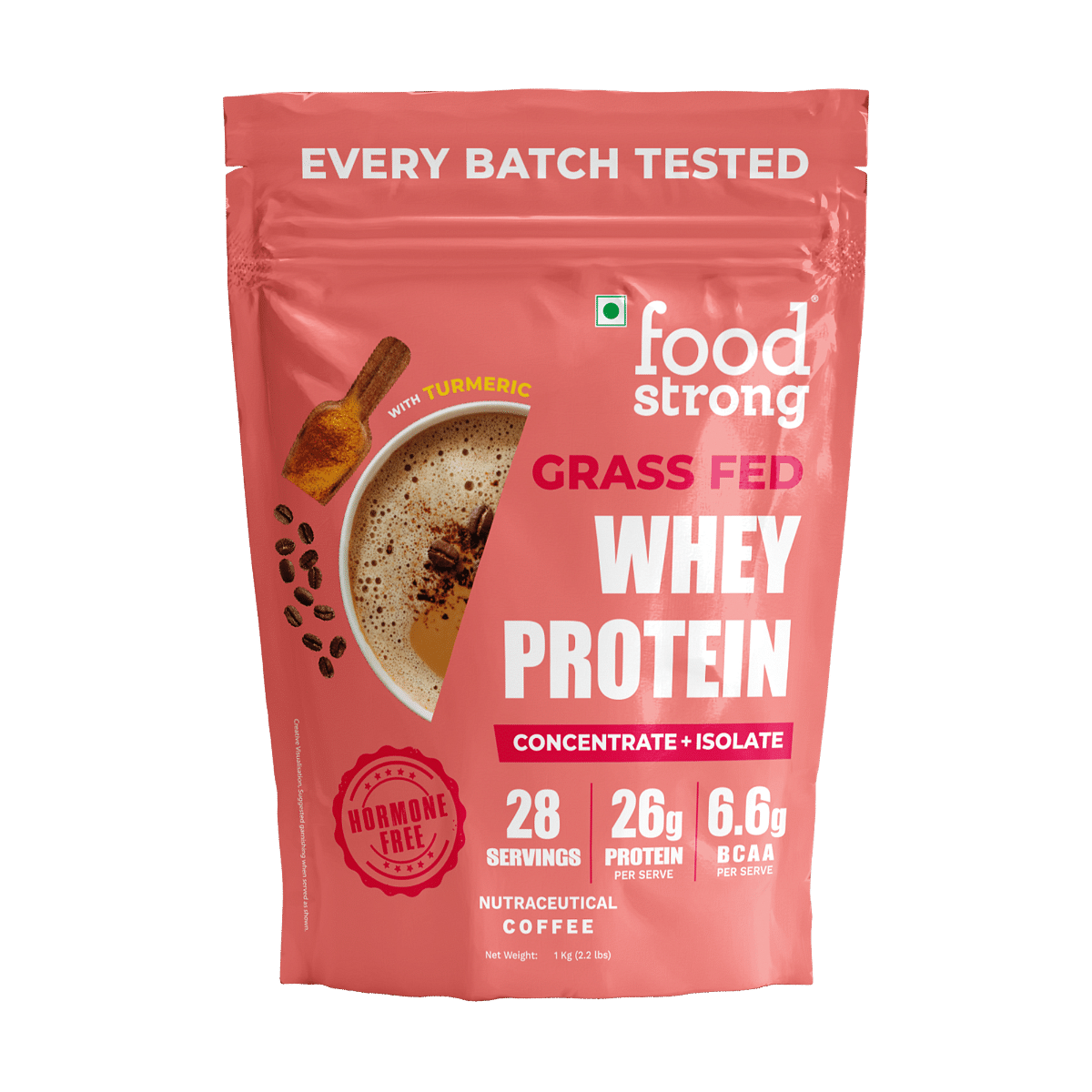 

Foodstrong Whey Protein Powder (Concentrate + Isolate), Daily Protein Coffee Flavour, With Turmeric & Digestive Enzymes, No Added Sugar, 1Kg