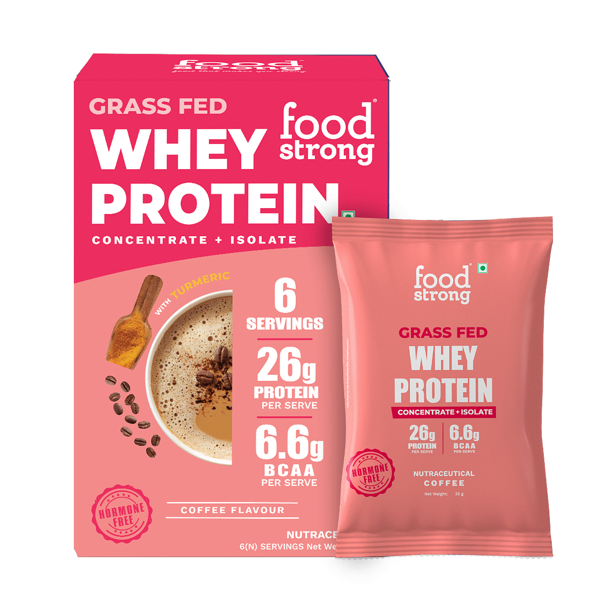 

Foodstrong Whey Protein Powder (Concentrate + Isolate), Daily Protein Coffee Flavour, With Turmeric & Digestive Enzymes, No Added Sugar, 6 Sachets,...