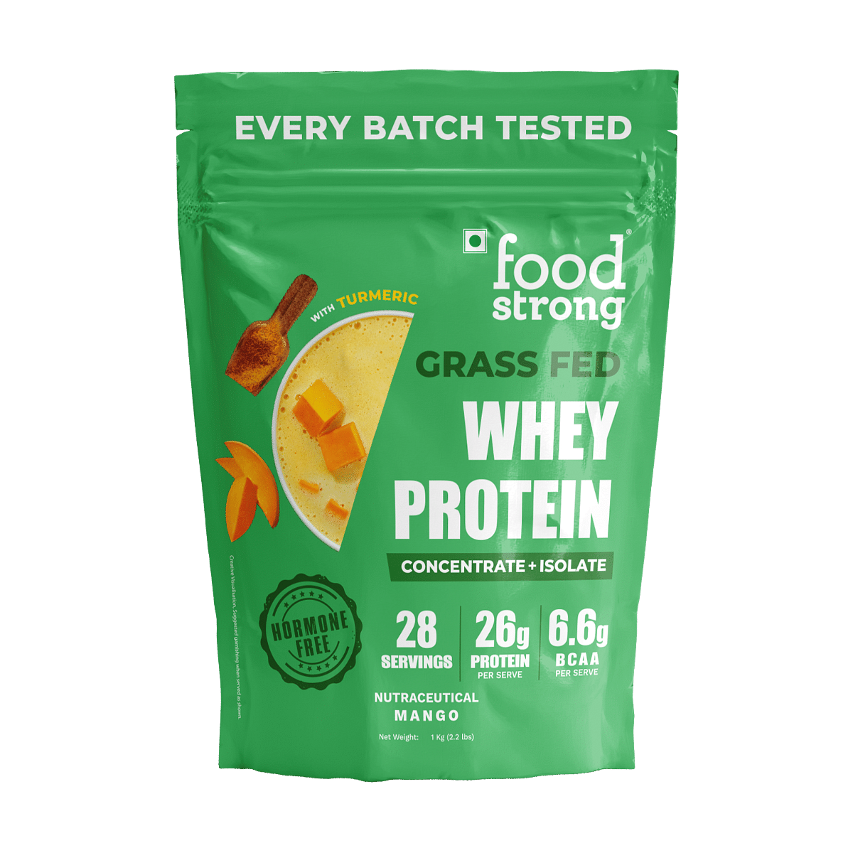 

Foodstrong Whey Protein Powder (Concentrate + Isolate), Daily Protein Mango Flavour, With Turmeric & Digestive Enzymes, No Added Sugar, 1Kg