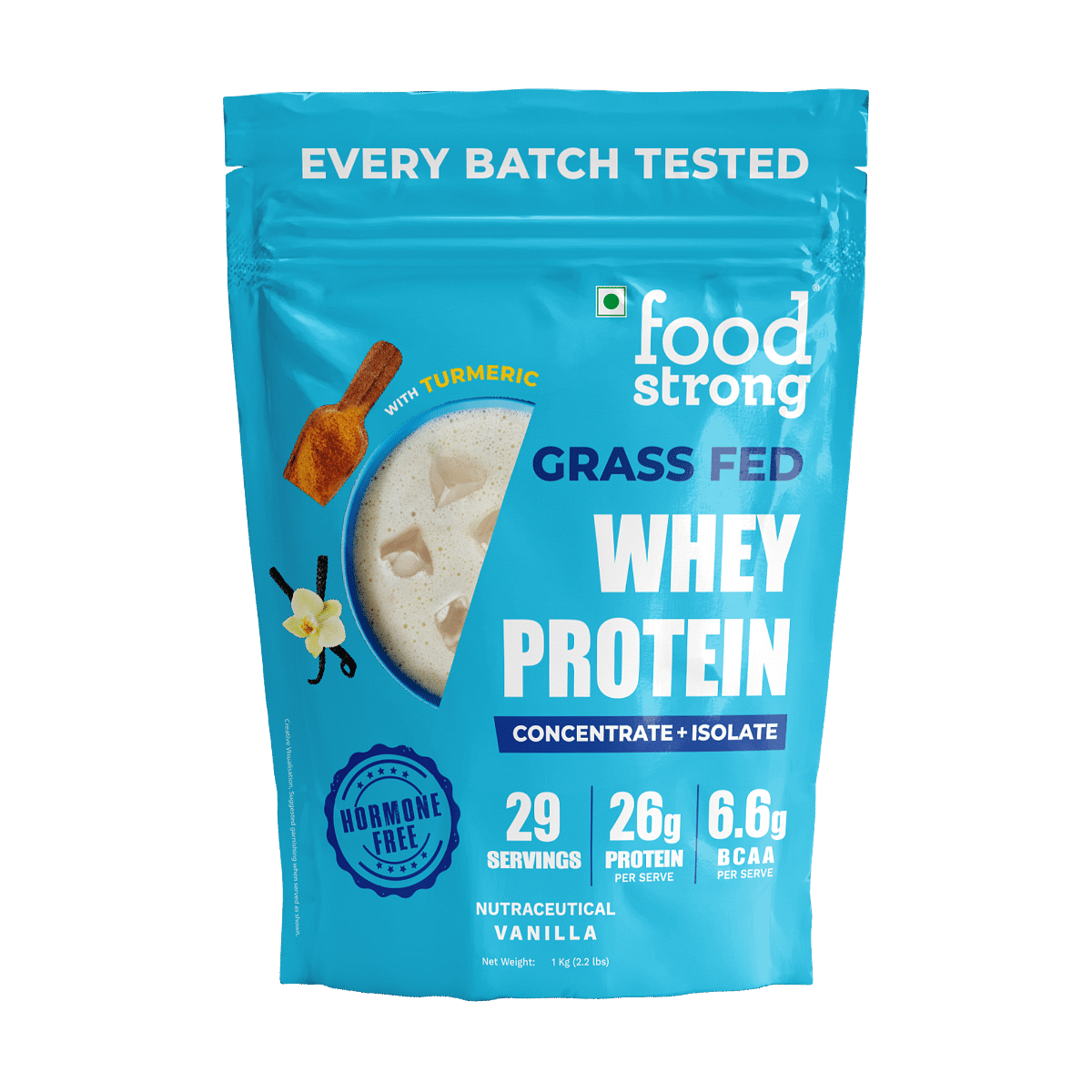 

Foodstrong Whey Protein Powder (Concentrate + Isolate), Daily Protein Vanilla Flavour, With Turmeric & Digestive Enzymes, No Added Sugar, 1Kg