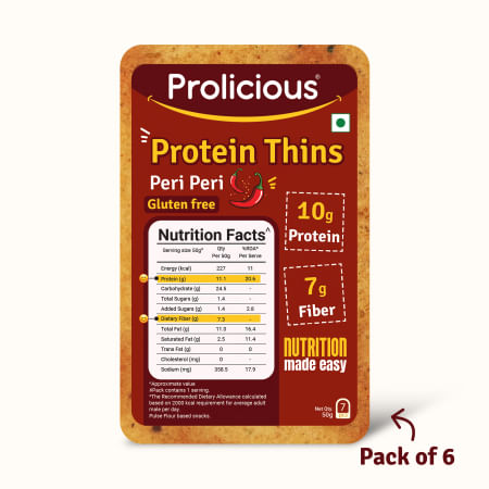 

Prolicious High Protein Gluten Free Peri Peri Protein Thins (Pack of 6, 50g each)