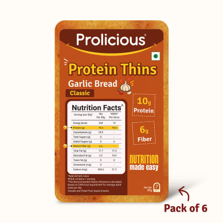 

Prolicious High Protein Garlic Bread Thins (Pack of 6, 50gm each)