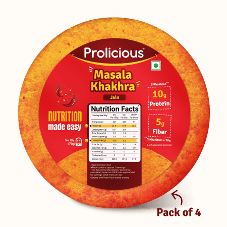 

Prolicious High Protein Masala Khakhra (Pack of 4, 170gm each)