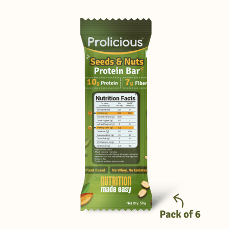 

Prolicious Protein Bar Nuts & Seeds (Pack of 6, 50gm each)