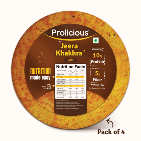

Prolicious High Protein High Fiber Jeera Khakhra (Pack of 4, 170gm each)