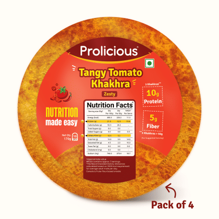 

Prolicious High Protein Tangy Tomato Khakhra (Pack of 4, 170gm each)