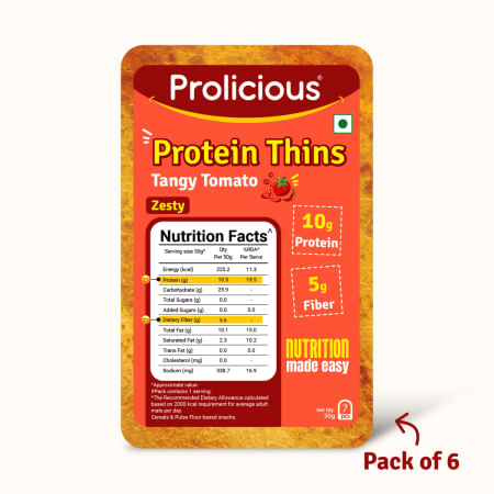 

Prolicious High Protein Tangy Tomato Thins (Pack of 6, 50gm each)