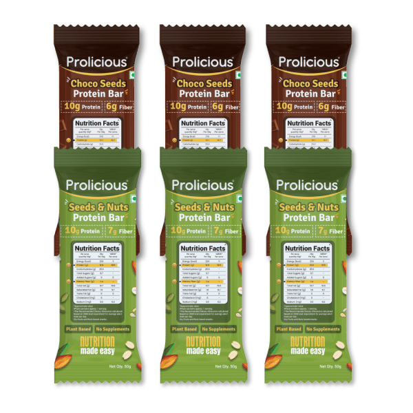 

Prolicious Protein Bar Nuts & Seeds + Chocoseeds (Pack of 6, 50gm each)
