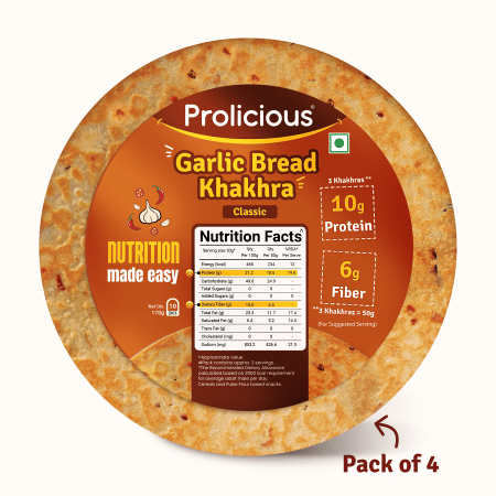 

Prolicious High Protein Garlic Bread Khakhra (Pack of 4, 170gm each)
