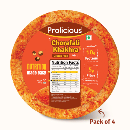 

Prolicious High Protein Gluten free Chorafali Khakhra (Pack of 4, 170gm each)
