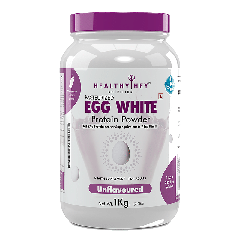

HealthyHey 100% Egg White Protein - Instant Mix - 80% Protein - Non GMO & Lactose Free - 1 Kg (Unflavoured)