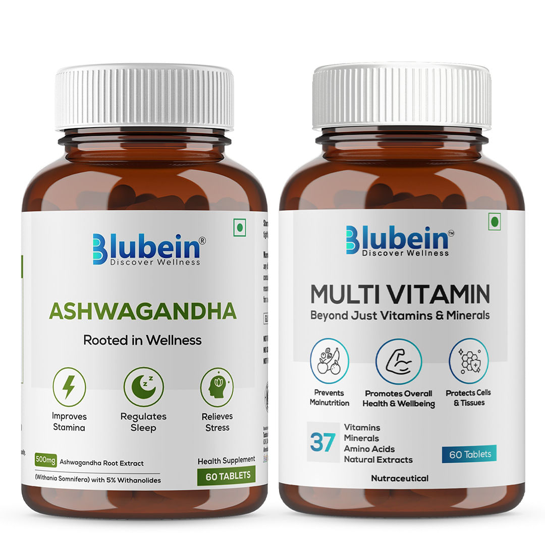 

Blubein Essential Zen combo| Multivitamin with 37 Vital Ingredients 60N|Ashwagandha Extract with 5% withanolides | for better Sleep & Performance