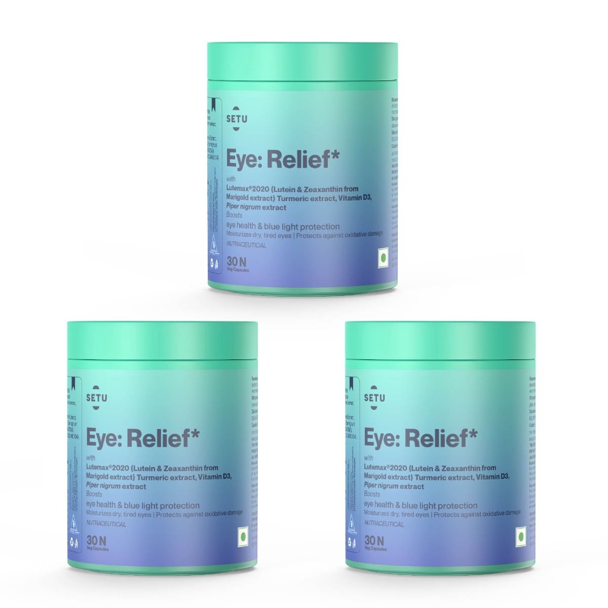 

Setu Eye: Relief - 30 Capsule (Pack of 3) | Eye Vitamin Formula w/20mg Lutein, 4mg Zeaxanthin, Curcumin & Vitamin D3 for Blue Light Defense, Max Ab...