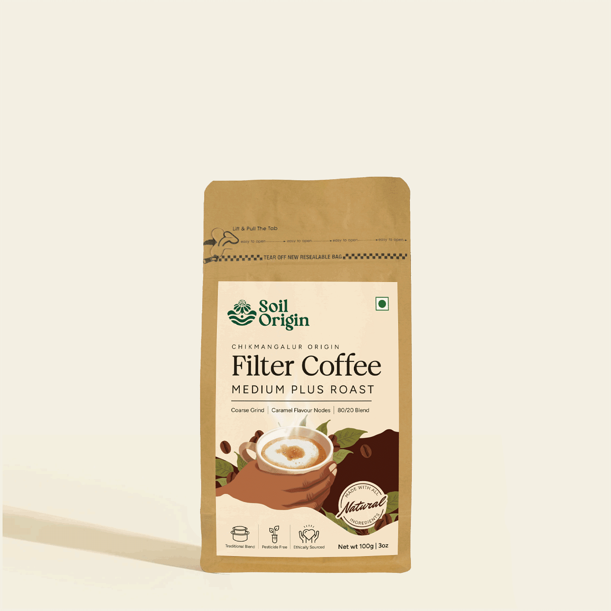 

Soil Origin Filter Coffee | Chikmangalur Origin | Medium Plus Roast | Coarse Grind | 80/20 Blend - 100 Gm
