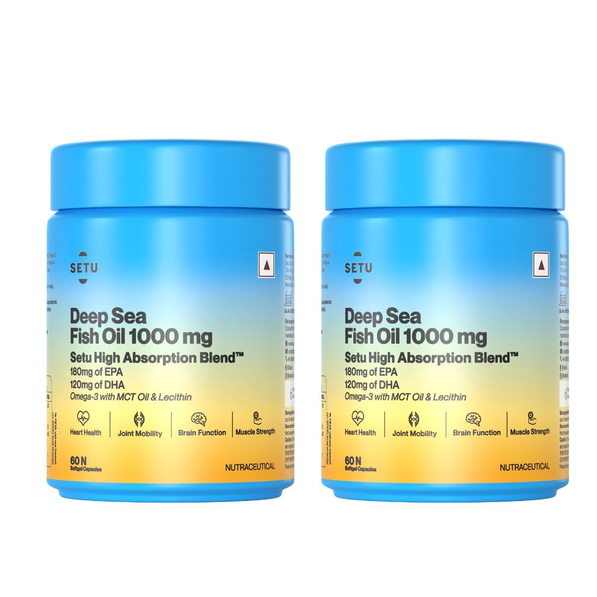 

Setu Deep Sea Omega-3 Fish Oil 120 Softgel Capsules (Pack of 2) | Ultra-Pure Marine Sourced 1000 mg | 180mg EPA 120mg DHA | For Brain, Heart and Jo...