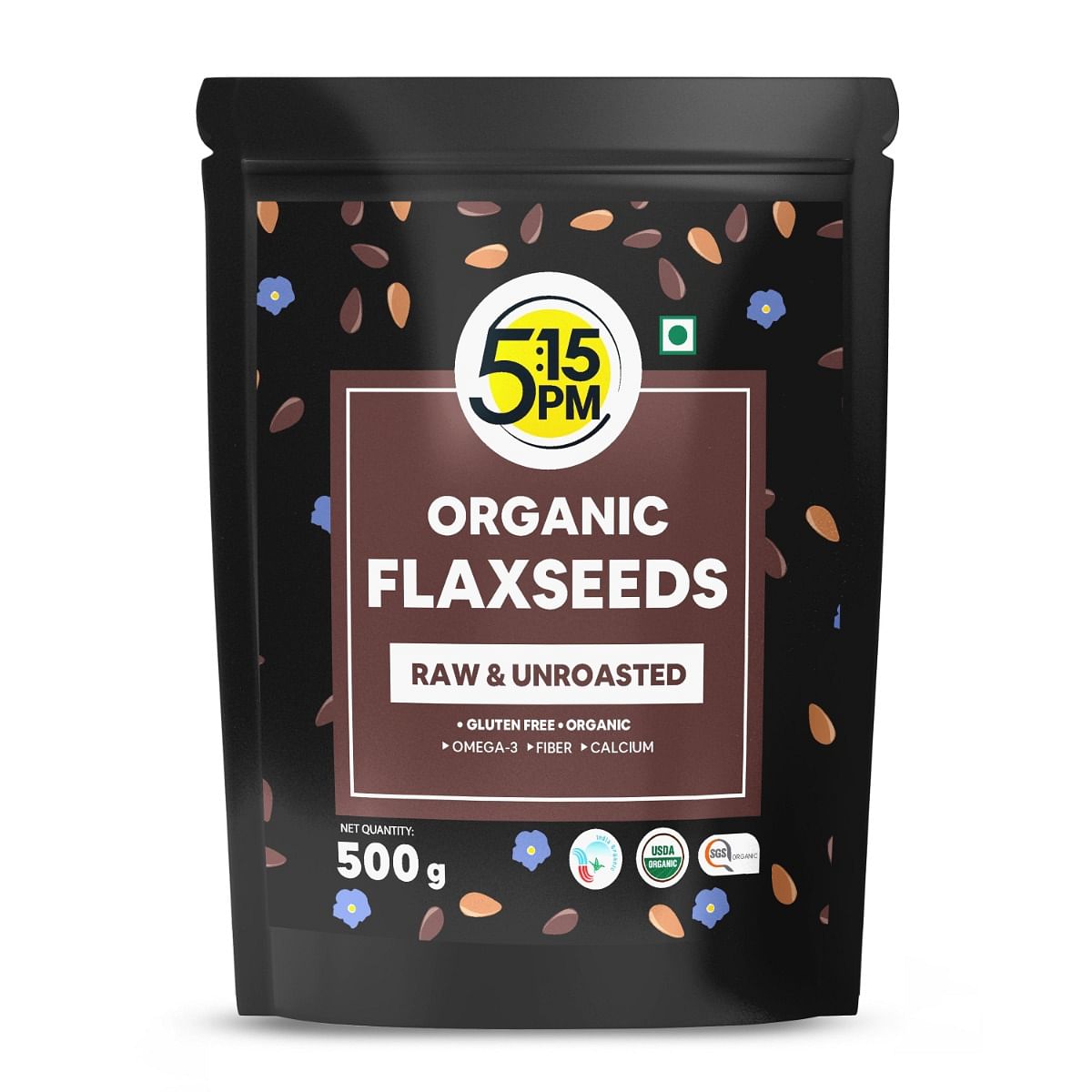 

5:15PM 100% Certified Organic Flaxseeds - Raw & Unroasted Flax Seeds for Eating - 500g