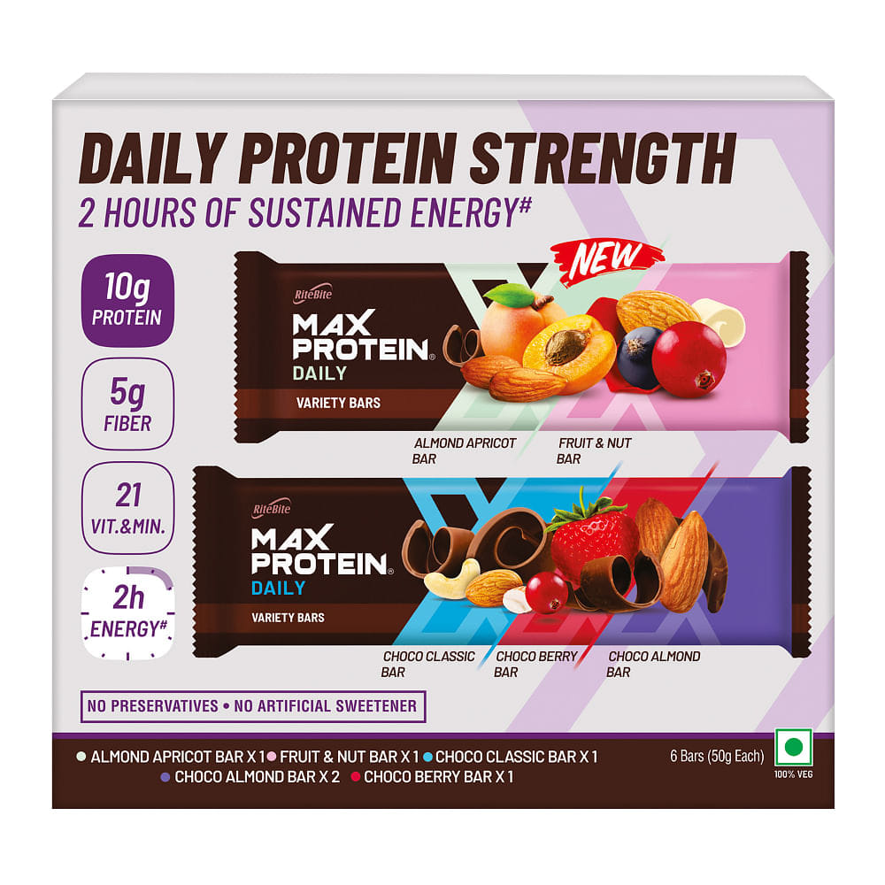 RiteBite Max Protein Daily Assorted - Choco Almond x 2, Choco Berry x 2, Choco Classic x 2 | 6 Bars| 300g