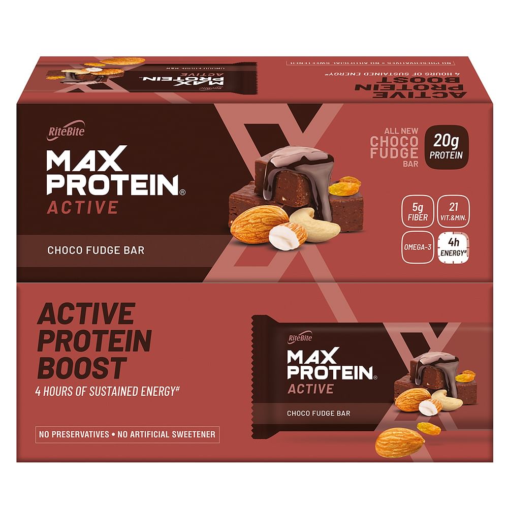 

RiteBite Max Protein Active 900g | 20g Protein | Choco Fudge Flavour | Strength Muscle | Provide Energy | (Pack of 12)