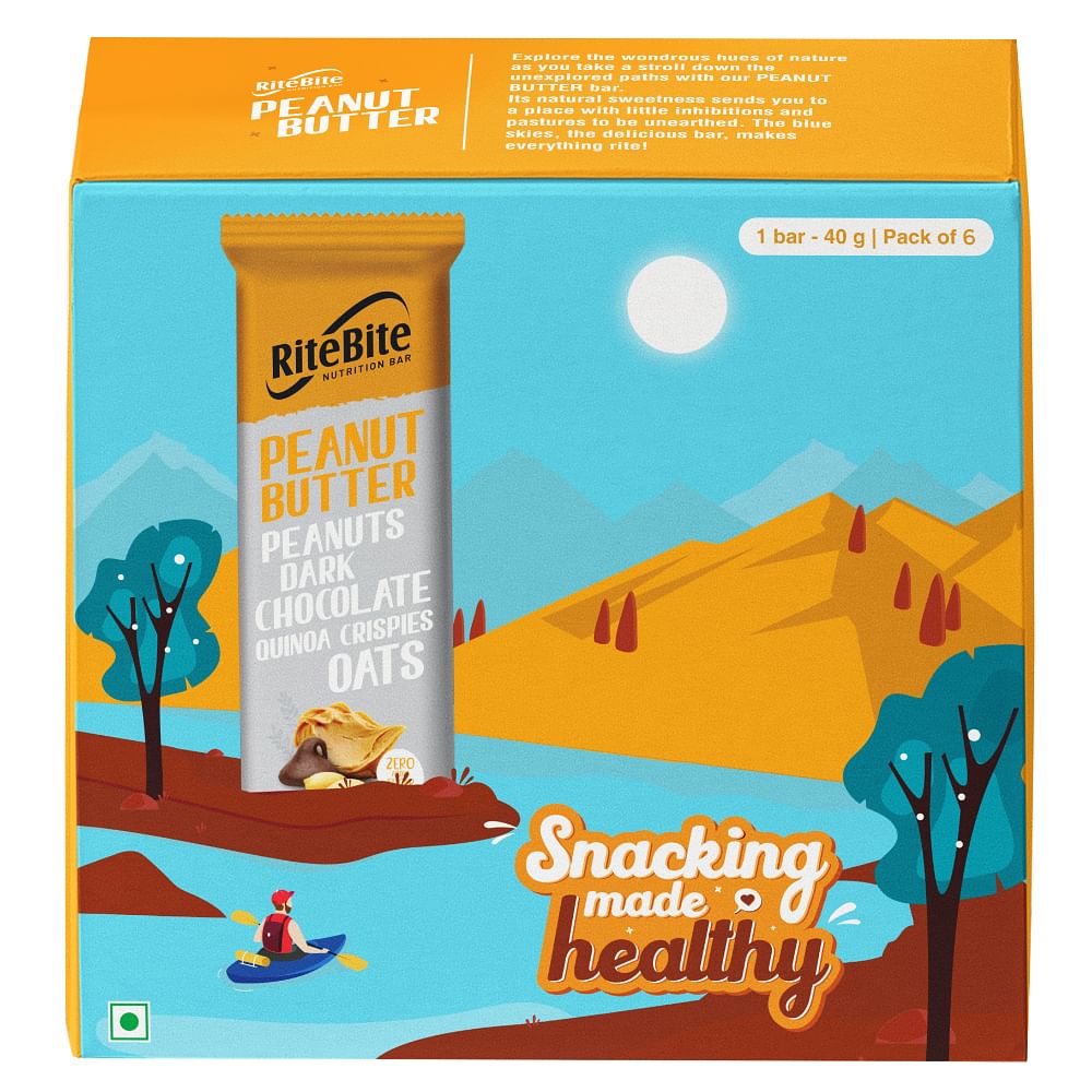 

RiteBite Max Protein Peanut Butter Energy Snack Bar with Dark Chocolate & Oats- 240g - Pack of 6