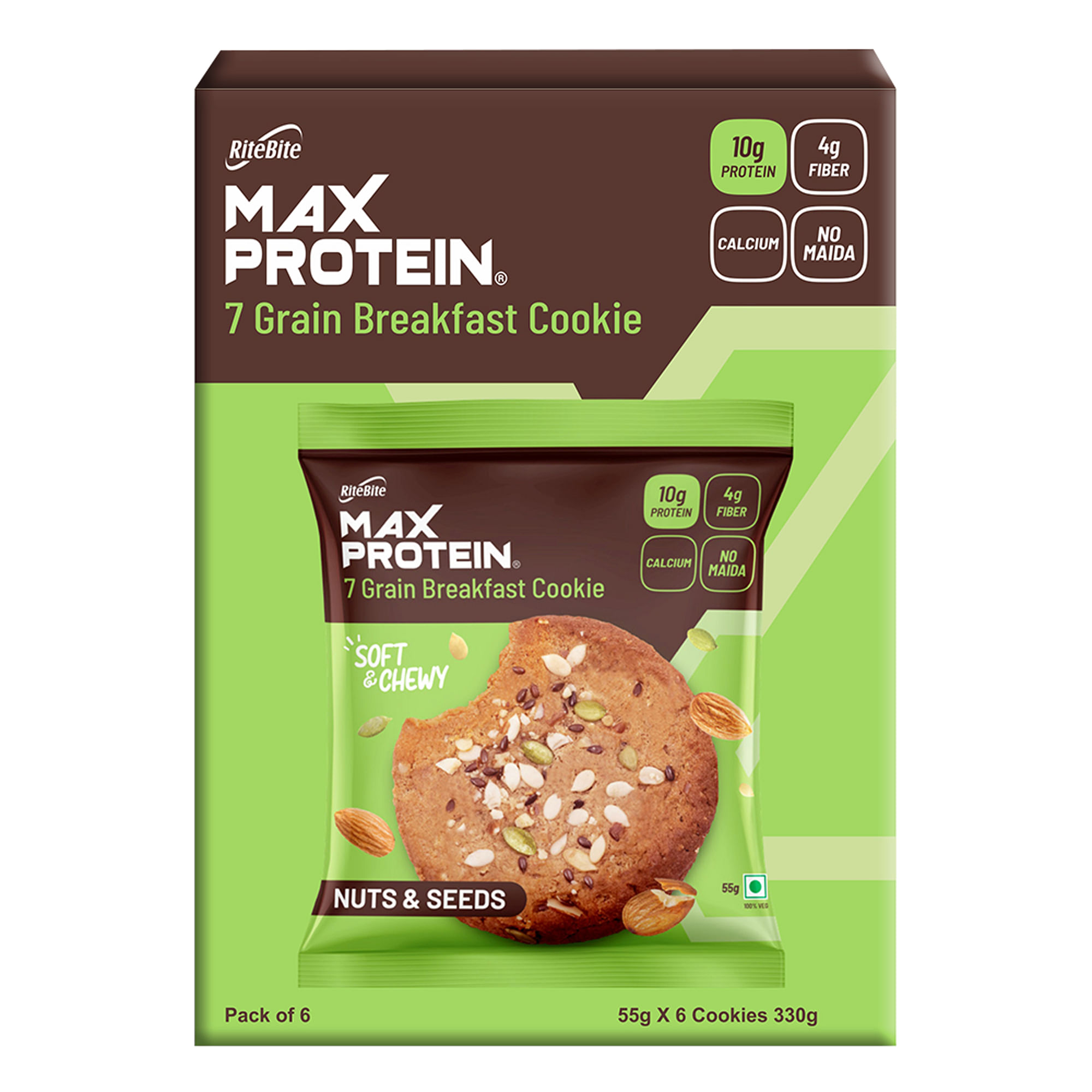 

RiteBite Max Protein Cookies Nuts & Seeds (Pack of 6), 330 g