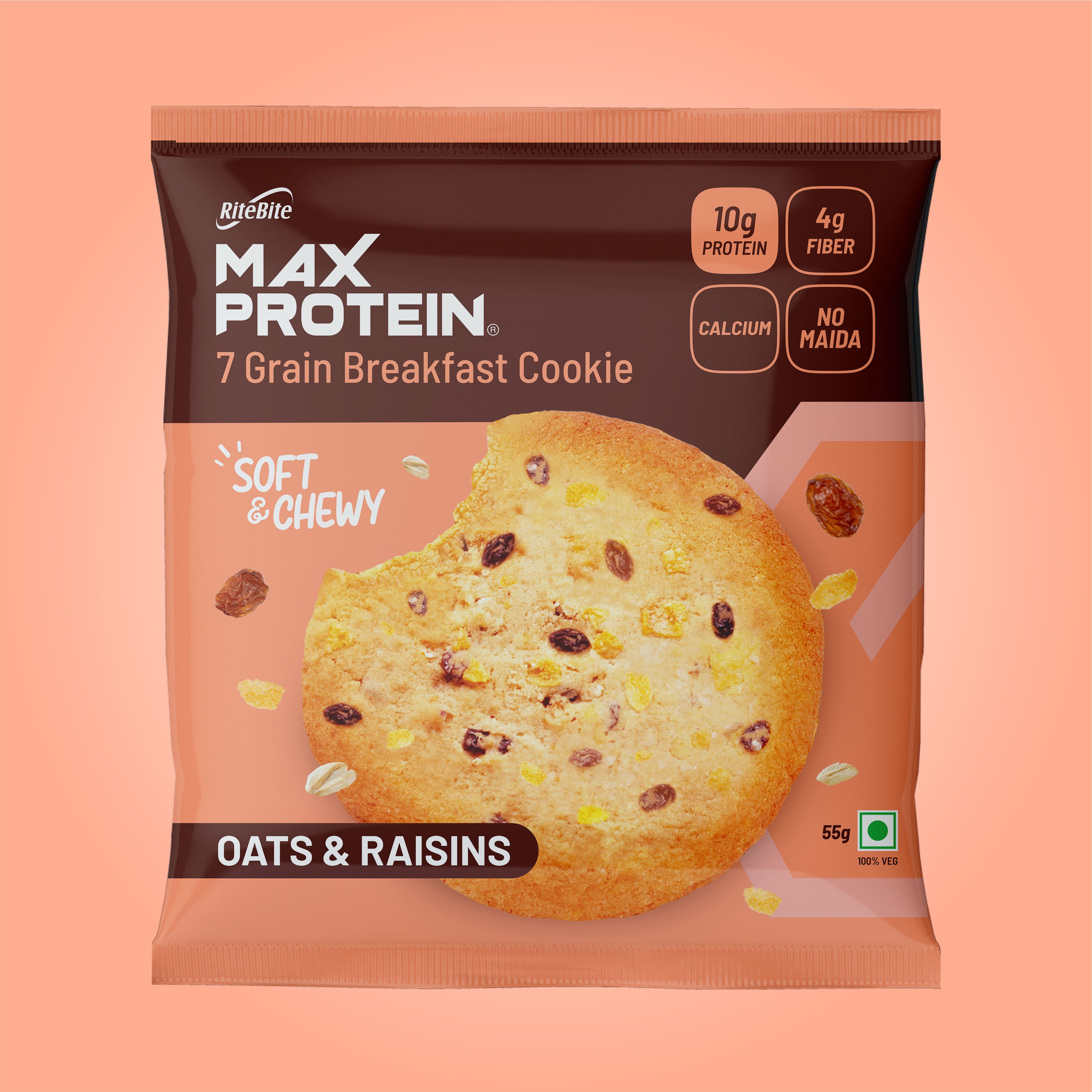 

RiteBite Max Protein Cookies Oats & Raisins (Pack of 6), 330 g