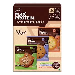 RiteBite Max Protein Cookies Assorted - Choco Chips x 1, Nuts & Seeds x 1 , Oats & Raisins x 1 (Pack of 6), 330 g