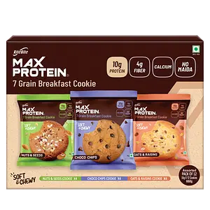 RiteBite Max Protein Cookies Assorted - Choco Chips, x 4 Nuts & Seeds x 4, Oats & Raisins x 4 (Pack of 12), 660 g