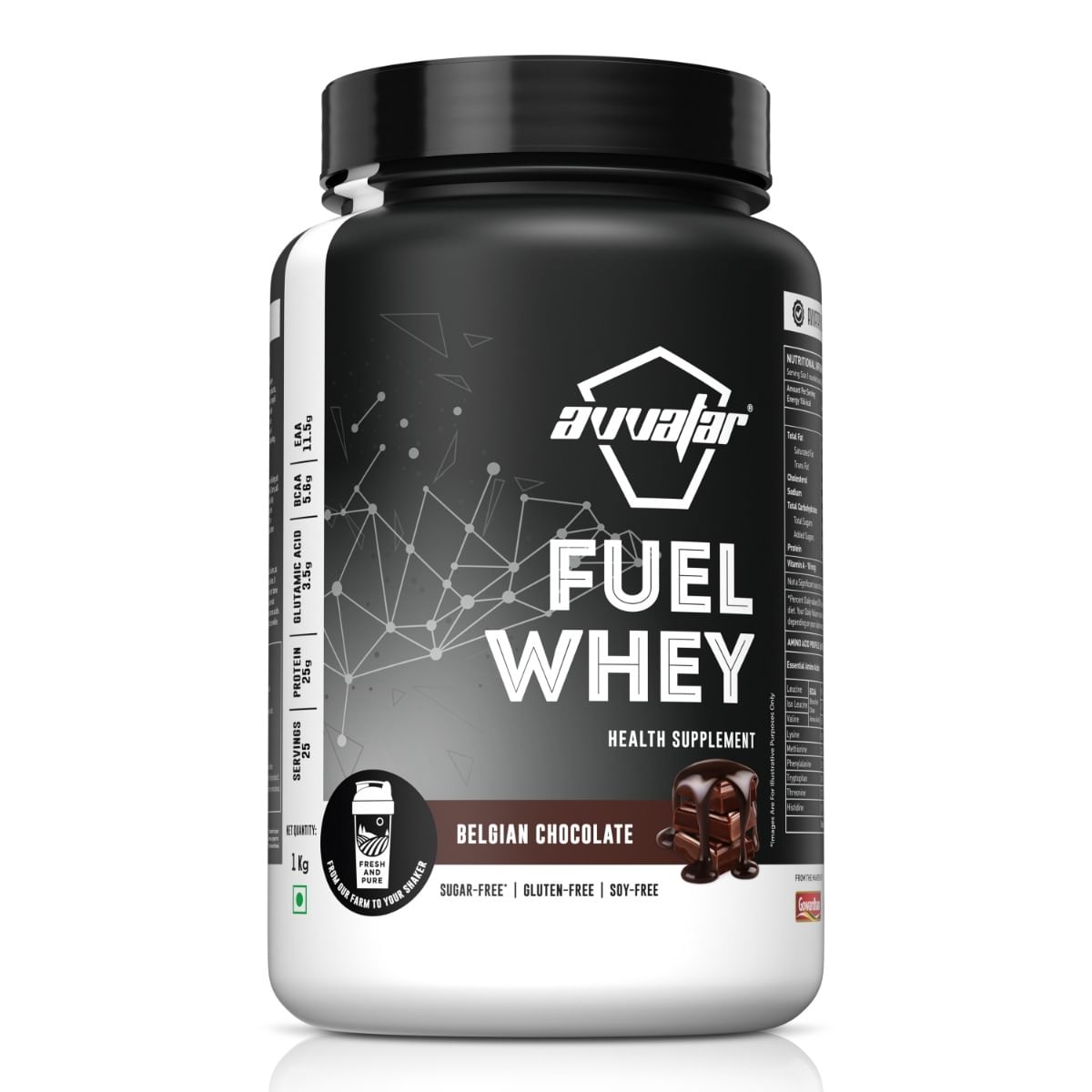 

Avvatar FUEL WHEY PROTEIN | 1Kg | Belgian Chocolate Flavour | 25g Protein | 25 Servings