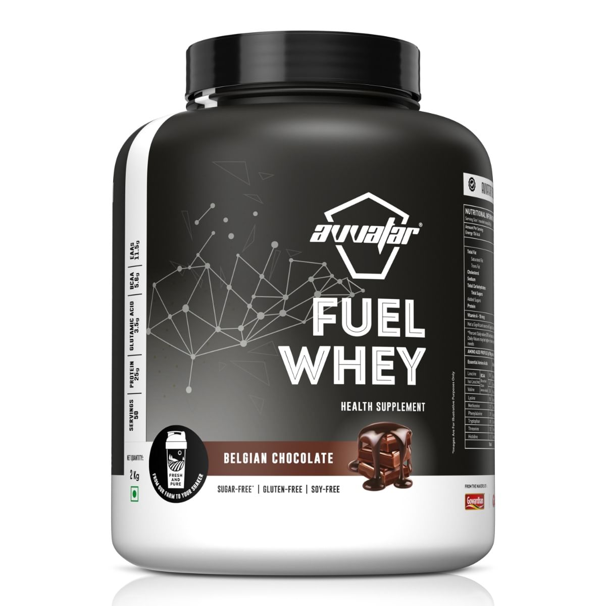 

Avvatar FUEL WHEY PROTEIN | 2Kg | Belgian Chocolate Flavour | 25g Protein | 50 Servings