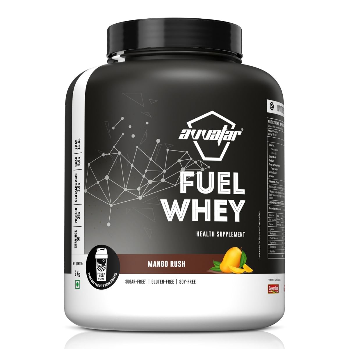 

Avvatar FUEL WHEY PROTEIN | 2Kg | Mango Rush Flavour | 25g Protein | 50 Servings