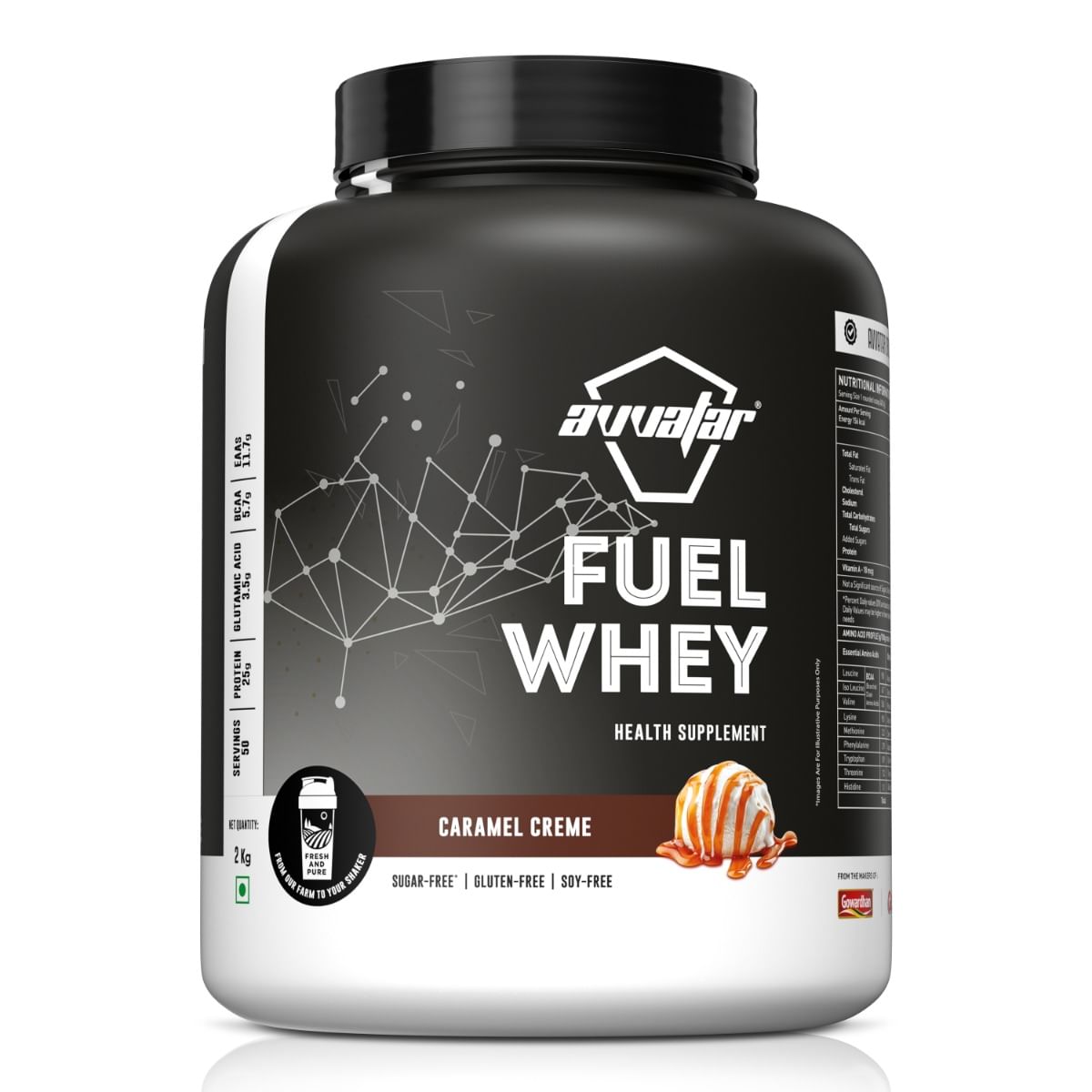 

Avvatar FUEL WHEY PROTEIN | 2Kg | Caramel Crème Flavour | 25g Protein | 50 Servings