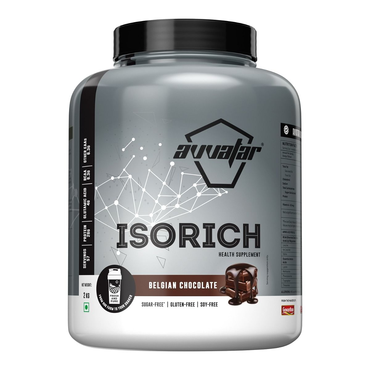 

Avvatar Isorich Protein 2kg | Belgian Chocolate | 57 Servings | 28g Protein