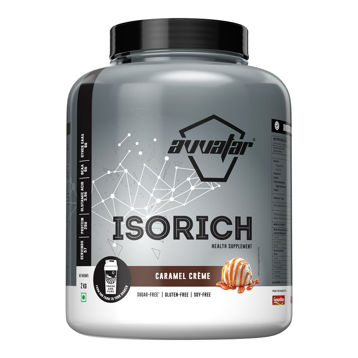 

Avvatar Isorich Protein 2kg |Caramel Crème | 57 Servings | 28g Protein