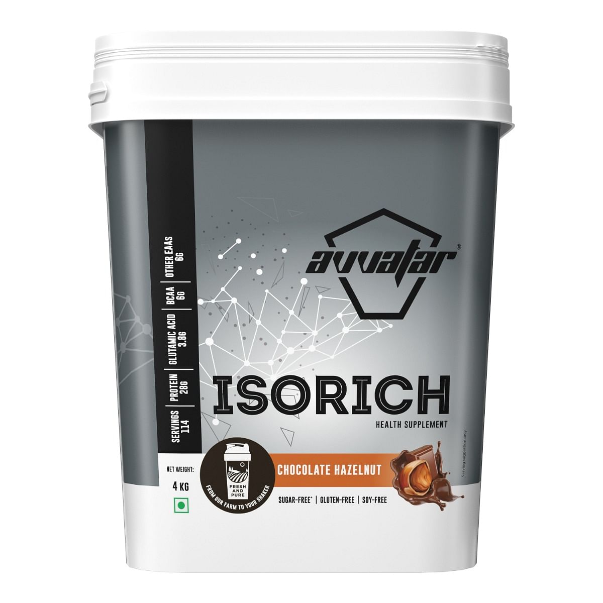 

Avvatar Isorich Protein 4kg | Chocolate Hazelnut | 114 Servings | 28g Protein