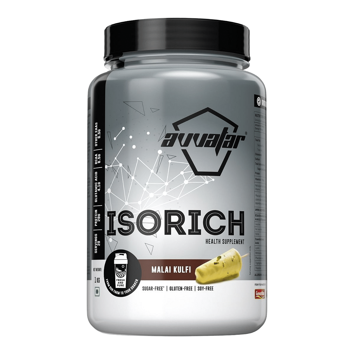 

Avvatar Isorich Protein 1kg | Malai Kulfi | 29 Servings | 29g Protein