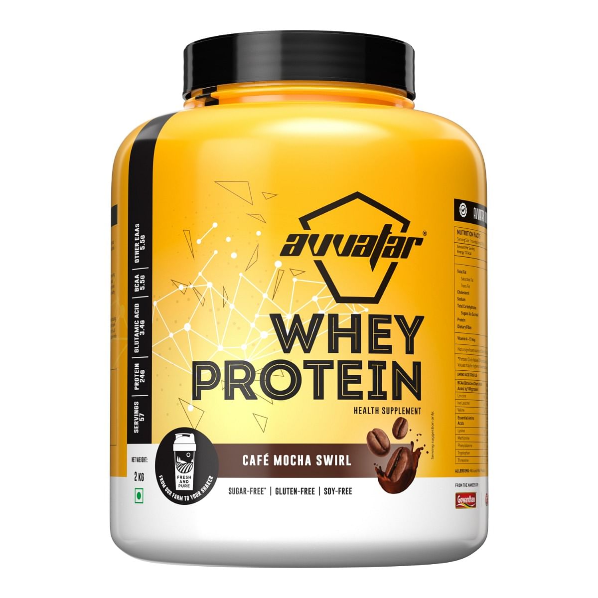 

Avvatar Whey Protein 2kg | Cafe Mocha Swirl | 56 Servings | 24g Protein | Sugar free | Gluten free | Soy free