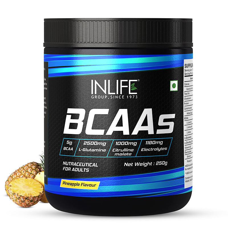 

INLIFE BCAA Supplement 7g | Amino Acids Instantized for Pre Post & Intra | Energy Drink for Workout, 2.5g L-Glutamine,1g Citrulline Malate, 1180mg ...