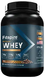Fitspire Super Fit Whey Protein - 1 kg/2.2 lb | 35 gm Protein | 7.76g gm BCAA | 5.91gm L-Glutamine acid | Zero Added sugar | Powder Supplement | Goumet coffee - 10- Serving