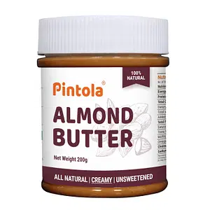 Pintola All Natural Almond Butter Made With Premium Almonds Only | Rich In Protein, Naturally Gluten-Free, Zero Added Sugar| Unsweetened, Creamy