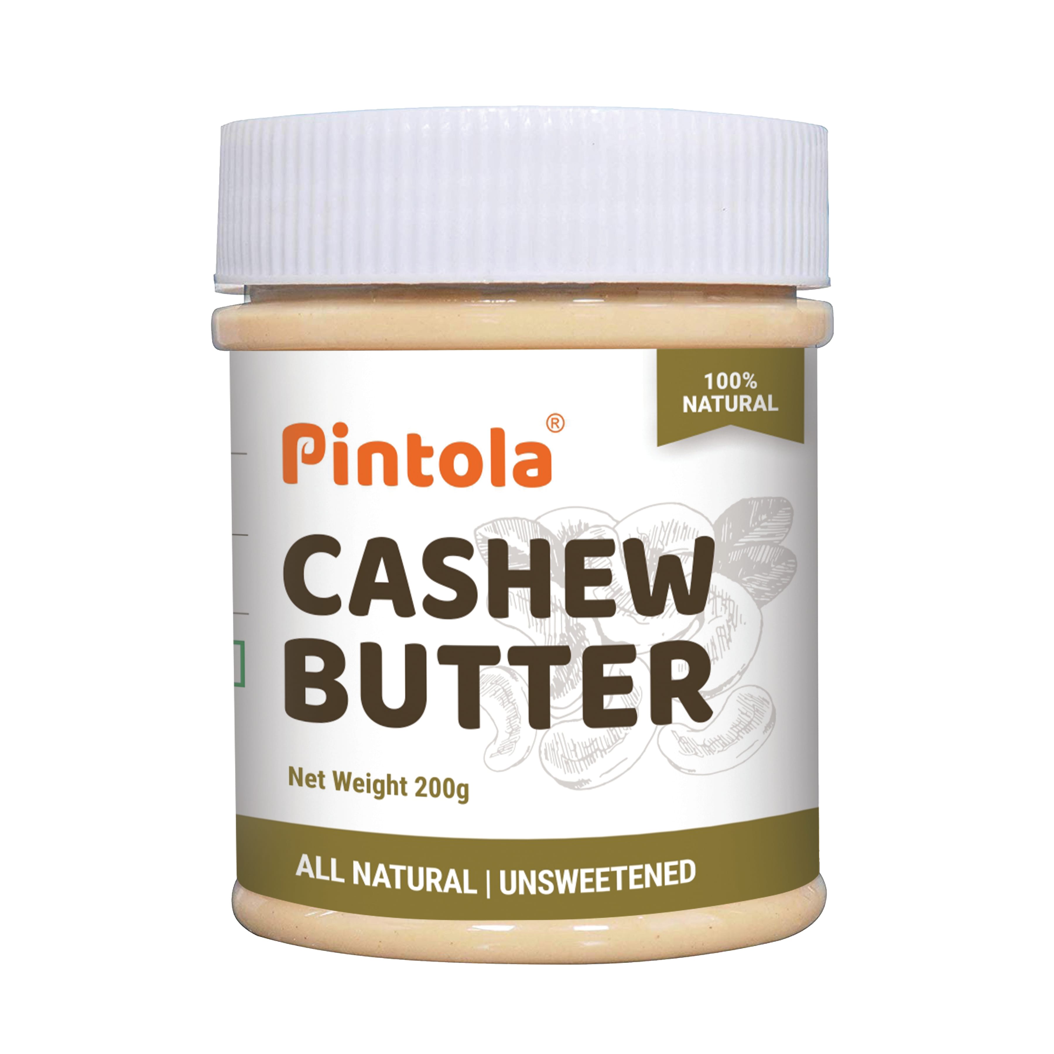 Pintola All Natural Cashew Butter Made With 100% Cashews | Rich In Protein, Naturally Gluten-Free, Zero Added Sugar| Unsweetened, Creamy