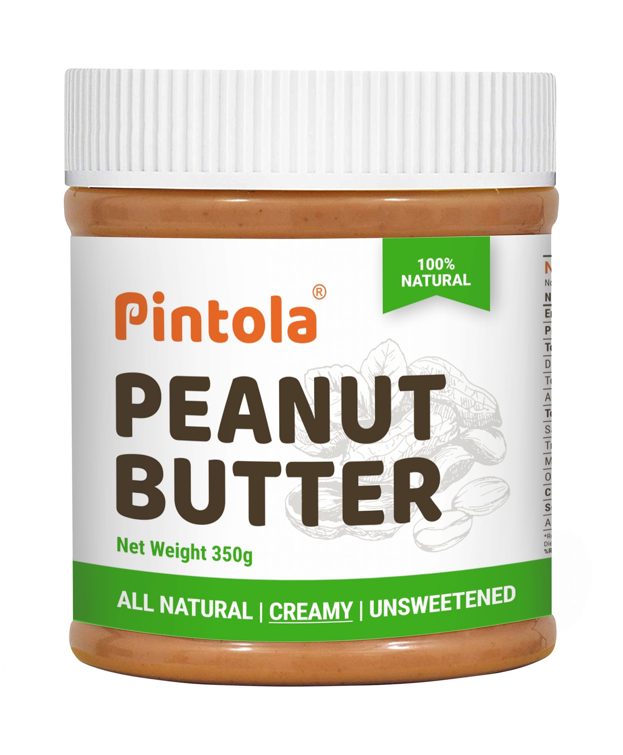 Pintola All Natural Peanut Butter | Rich in Fiber, 30g Protein | Non GMO, Naturally Gluten Free, Cholesterol Free | Unsweetened, Creamy,