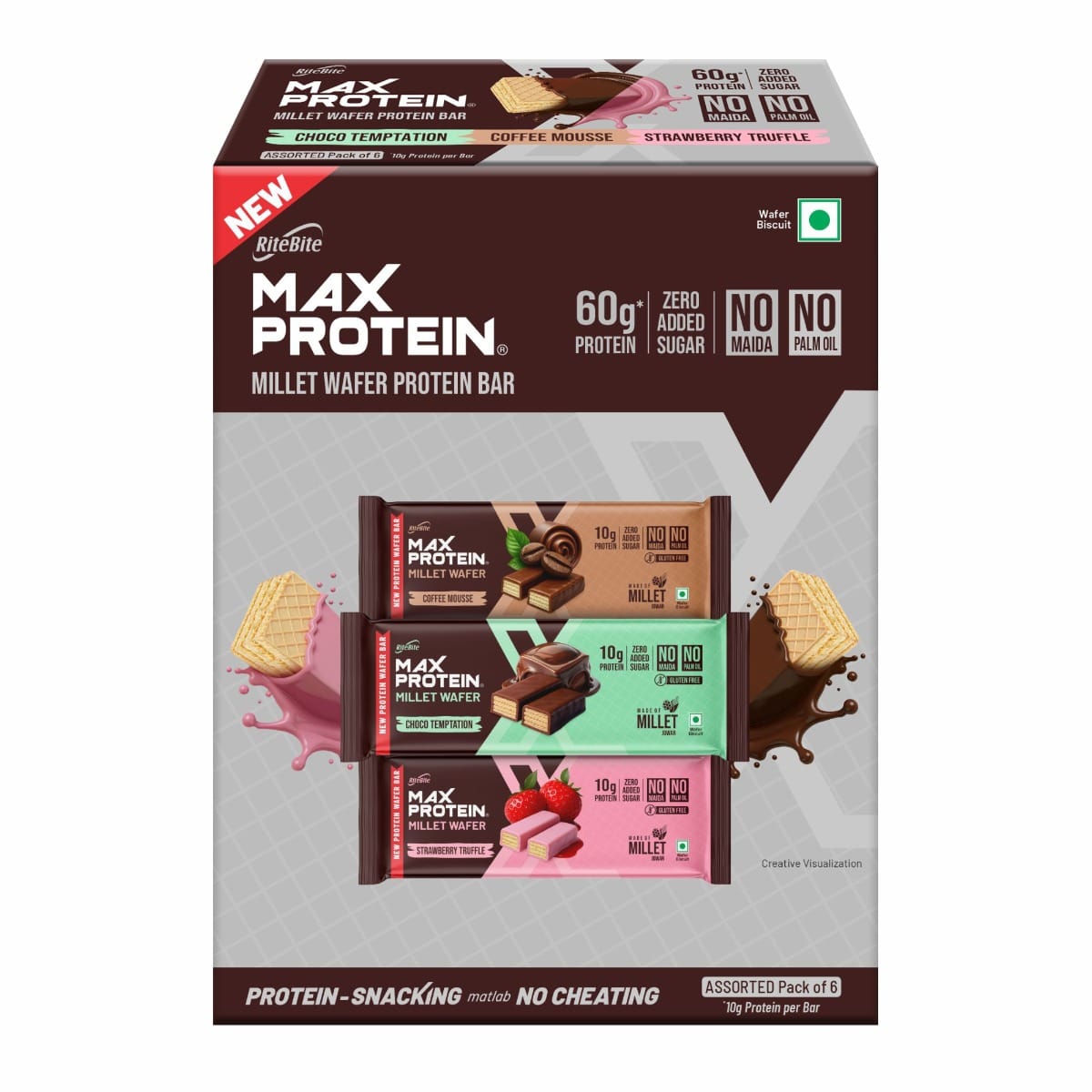 

RiteBite Max Protein Assorted Millet Wafer Bars (Pack of 6), 10g Protein, No Maida, No Palm Oil, Zero Added Sugar, Super Healthy Wafer Snack for Yo...