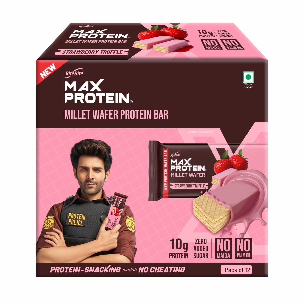 

RiteBite Max Protein Wafer Bars with Millets, Strawberry Truffle (Pack of 12), 10g Protein, No Maida, No Palm Oil, Zero Added Sugar, Healthy Wafer ...