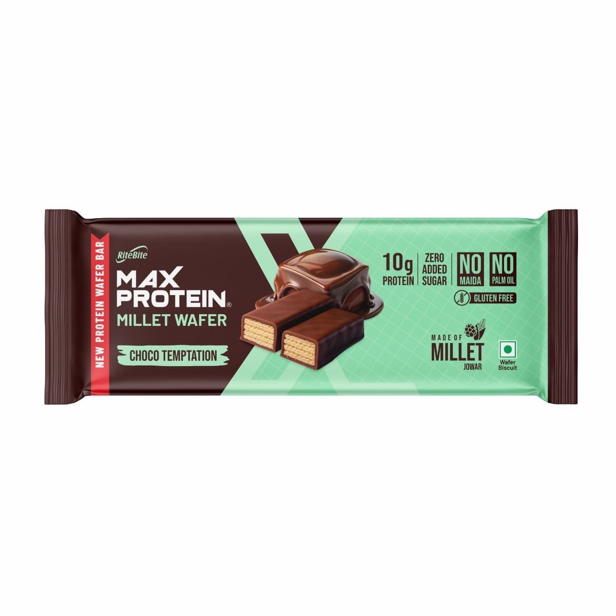 

RiteBite Max Protein Choco Temptation Millet Wafer Bars (Pack of 1), 10g Protein, No Maida, No Palm Oil, Zero Added Sugar, Healthy Wafer Snack, 40g